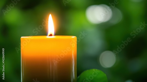 Obraz na płótnie Bright Orange Candle Flame Glowing in Soft Green Background w salonie