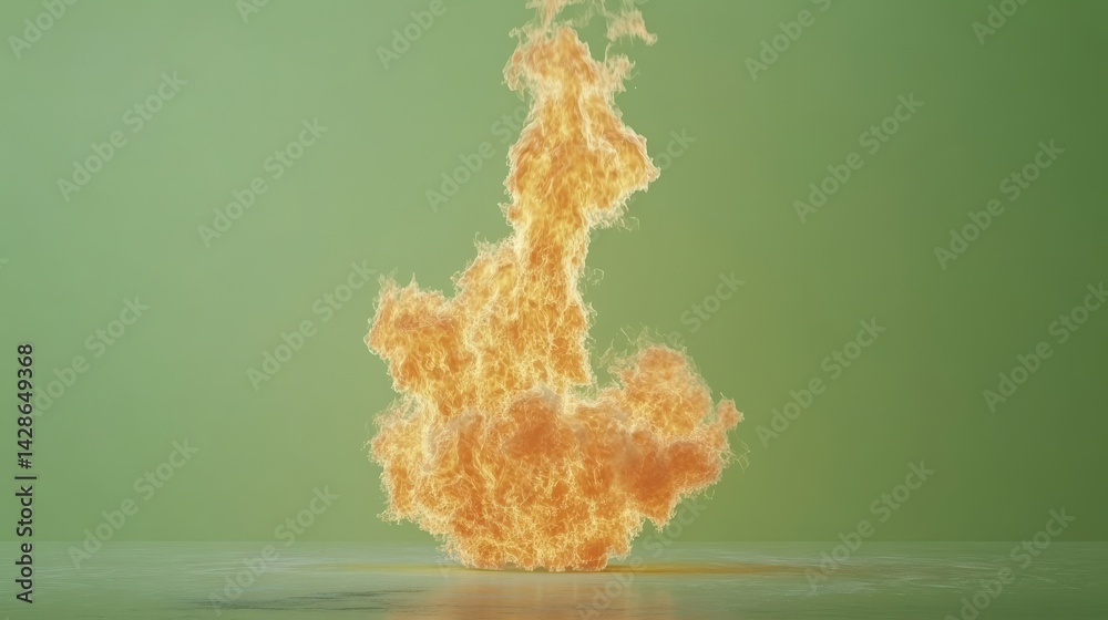 Bright Orange Flame Burst Against Green Background for Visual Effects
