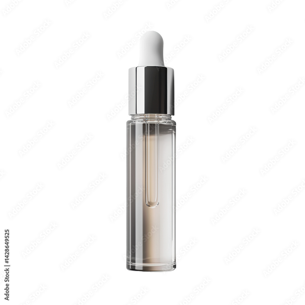 Roll-on bottle with metal tip, designed for eye serum or essential oil, minimal 3D style on pure white background. Roll-on bottle with metal tip, designed for eye serum or essential oil, minimal 3D style on pure white background.