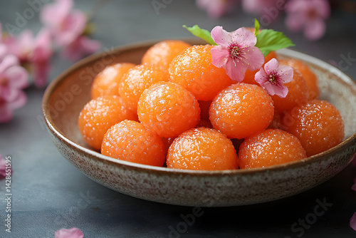 Obraz na płótnie Gulab Jamun styled on dark grey background with clean plating and props w salonie
