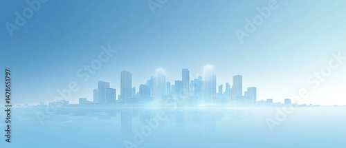 Cityscape on a Clear Day with Foggy Reflections.