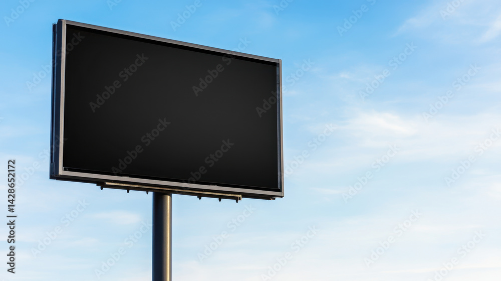 Obraz premium black billboard stands tall against clear blue sky, offering blank canvas for future advertisements or messages. Its sleek design and empty surface evoke sense of anticipation and creativity