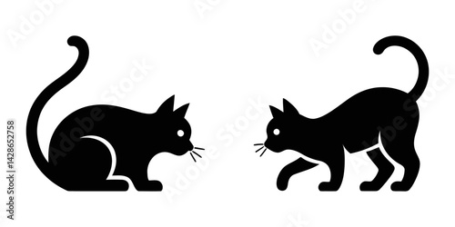 black and white cats, Collection of cat silhouettes in various poses isolated on background, Cats Silhouettes, collection of cats silhouette isolated vector, Collection Of Cat Silhouettes.