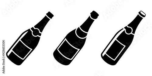 Set of wine bottle with wine glasses vector icons. Silhouette bottle and glass of wine vector. Alcohol glass icon, Glass bottle wine, Bottle Drink Glass Silhouette Symbol Icon Wine, Wine bottle.