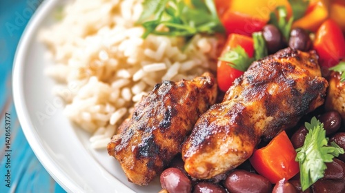 Delicious Grilled Chicken with Rice and Beans