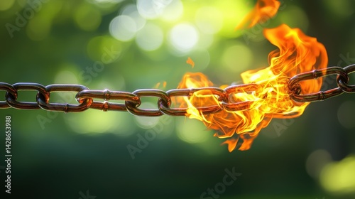 Chain Link with Fire Element against a Soft Green Background