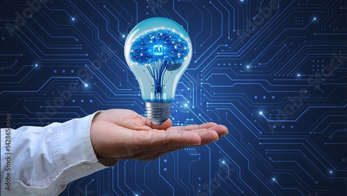 
Light Bulb Innovation Ideas Inspiration Creativity Technology. Produce AI technology. Creative brain data in light bulbs into smart robot technology artificial intelligence science and technology.
