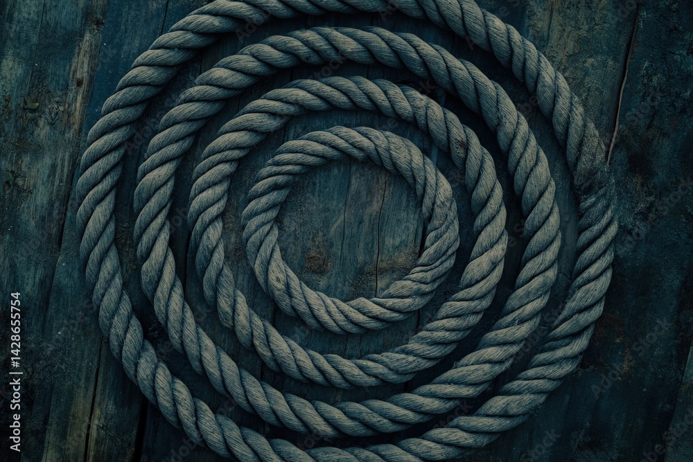 Circular Rope Arrangement on Weathered Wooden Surface