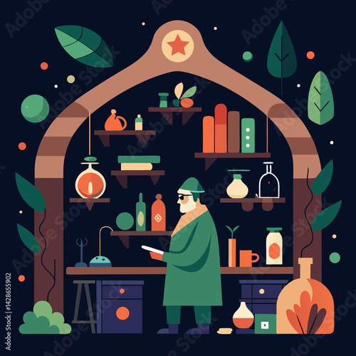 A herbal medicine laboratory vector art illustration