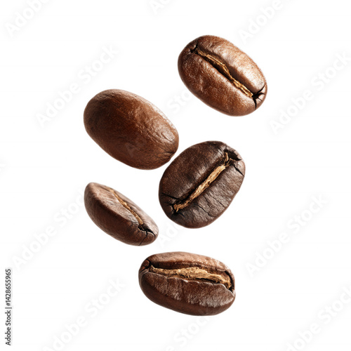 Flying Scatter Coffee Beans in the air Isolated on Transparent Background