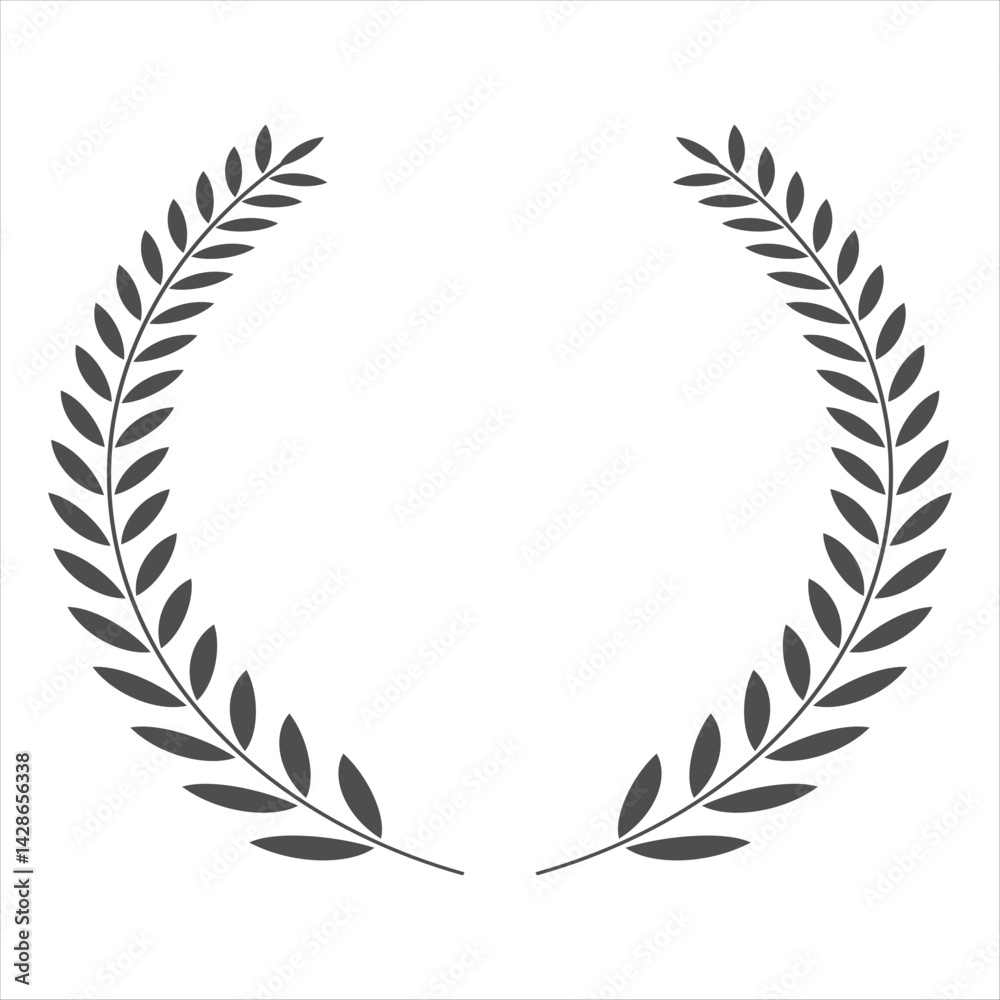 Laurel wreath icon, vector. Black logo design with wreath laurel. Greek olive branch award vector, illustration. Laurel wreath icon, vector. Black logo design with wreath laurel. Greek olive branch award vector, illustration.