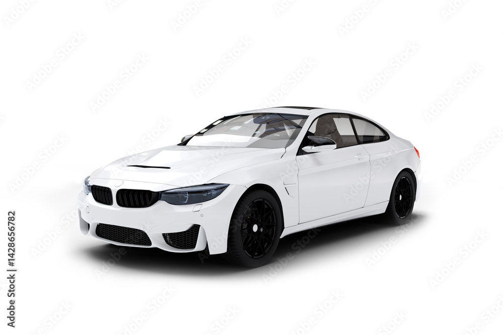 Fototapeta premium White car on a white background, isolated studio shot 3D render.