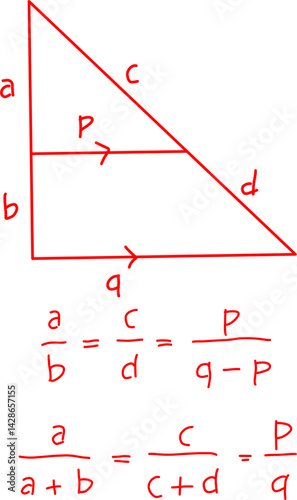 similarity and congruence, Formulas for similarity, if the triangle is divided by a line that is parallel to one of its sides