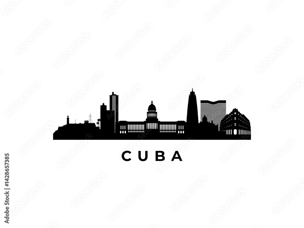 Obraz premium Vector Cuba skyline. Travel Cuba famous landmarks. Business and tourism concept for presentation, banner, web site.