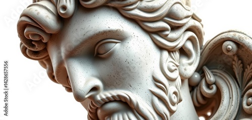 Classical style antique male head statuette, isolated on white, heritage, head