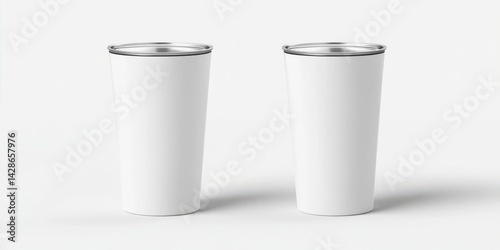 Two blank stainless steel tumblers on a clean white background, ideal for branding or product design