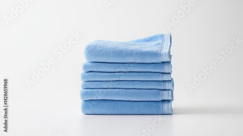 Soft, blue car detailing towels stacked neatly, showcasing their plush texture and vibrant color, perfect for cleaning and polishing vehicles with care and precision