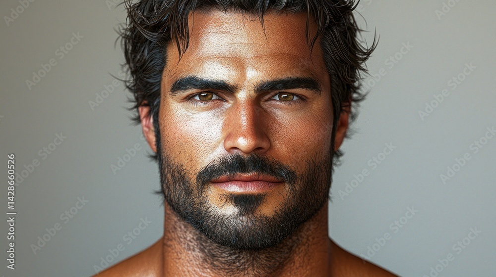Naklejka premium Handsome man with beard, brown hair. Portrait