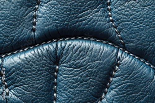 Close-Up View of Textured Blue Leather with Intricate Stitching Details