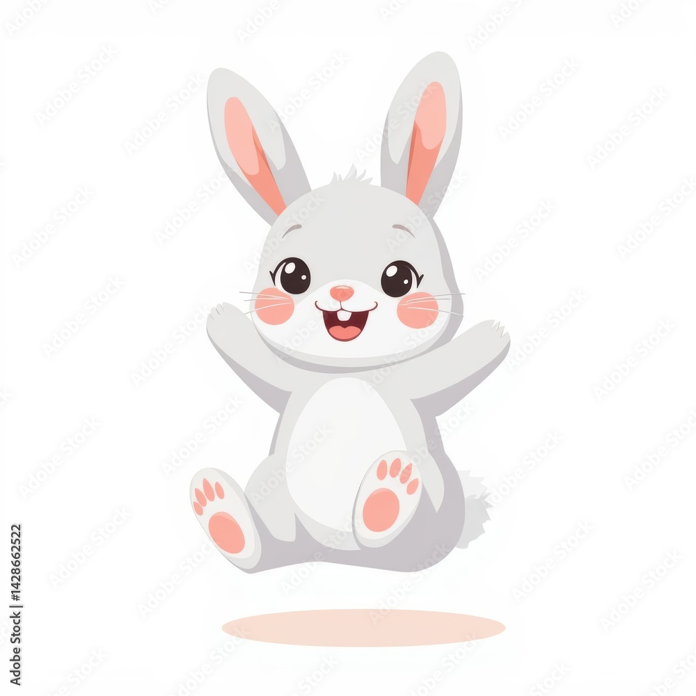 Happy cartoon bunny jumps joyfully in a playful display of cuteness and cheerfulness against a bright, simple background Generative AI Happy cartoon bunny jumps joyfully in a playful display of cuteness and cheerfulness against a bright, simple background Generative AI