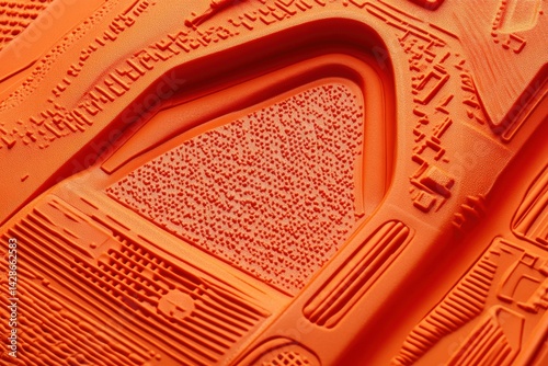 Obraz na płótnie Close-Up View of Vibrant Orange Rubber Sole Texture and Patterns w salonie