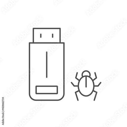 USB stick virus line icon