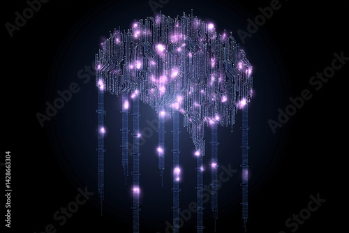 Wallpaper Mural Glowing Digital Brain with Data Streams – AI Technology Concept Illustration Torontodigital.ca