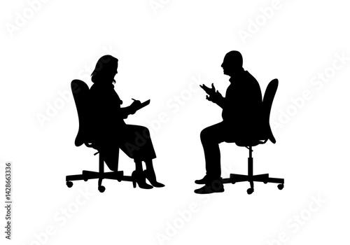 A doctor is giving advice to a patient sitting in a chair, vector