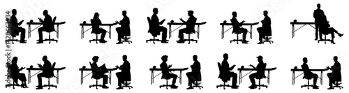 A doctor is sitting in front of a bed, advising a patient on a vector set.