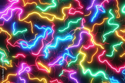 Colorful Neon Light Waves on Dark Background for Creative Design