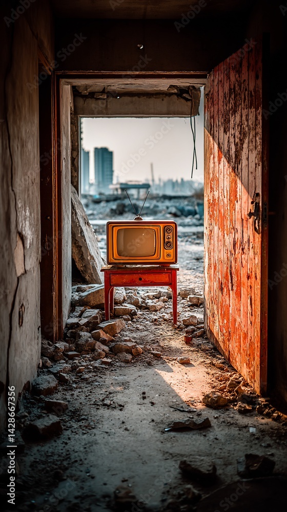 Fototapeta premium Abandoned room with vintage TV