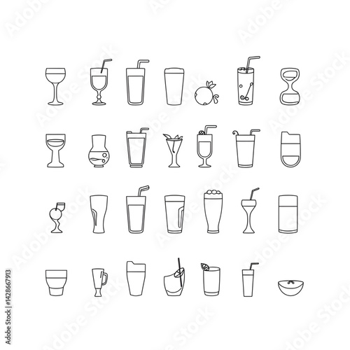 wine glass icon set, drinks