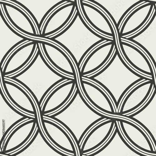 Seamless vector pattern of interlocking rings in black and white  