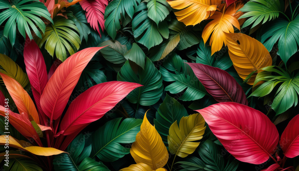 Background of variative colorful tropical leaf Background of variative colorful tropical leaf