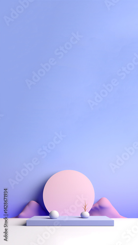Purple circular mock-up design for vertical story or reel. modern and creative background
