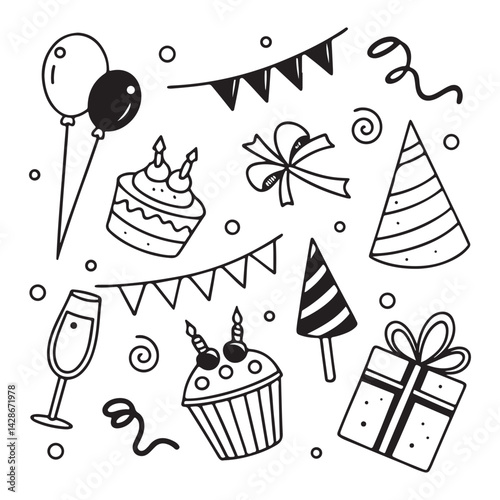 Birthday Doodle icon Set element
