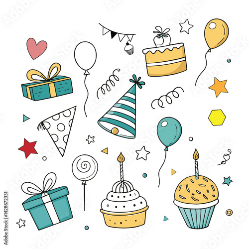 Birthday Doodle icon Set element
