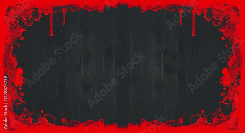 dark horror background with red blood border and dripping texture for halloween design

