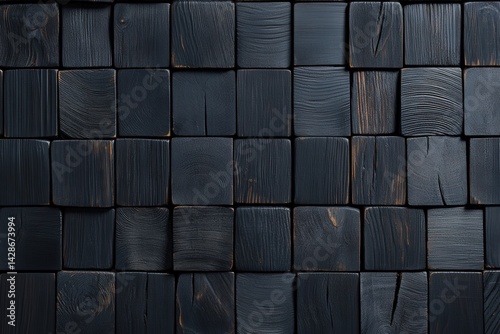 Obraz na płótnie Dark Stained Wooden Blocks Arranged in a Pattern on a Surface w salonie