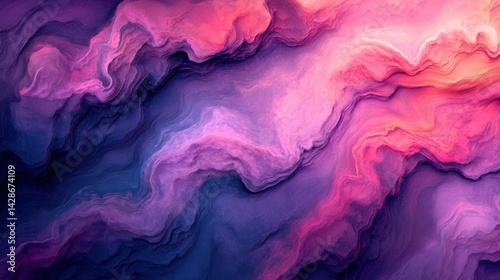Wallpaper Mural Abstract vibrant layered color design.  A dynamic interplay of swirling, mountainous forms in a palette of pinks, purples, and blues.  Intricate textures Torontodigital.ca