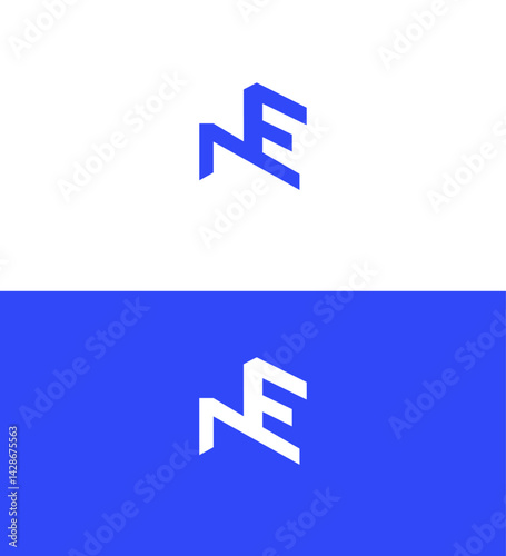 Abstract NE Monogram Logo Design Blue, White, Minimalist