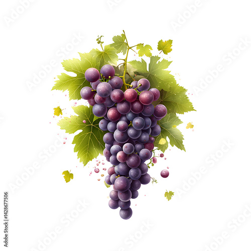 Lush and ripe purple grape cluster hanging from a healthy green vine showcasing the natural beauty and bounty of organic viticulture