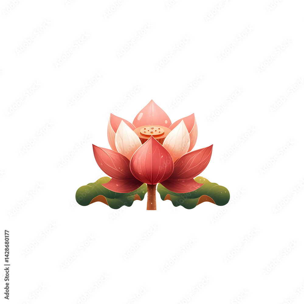 Fototapeta premium A stunning lotus flower in full bloom with delicate pink and red petals surrounded by lush green leaves reflecting the tranquility and beauty of the natural world