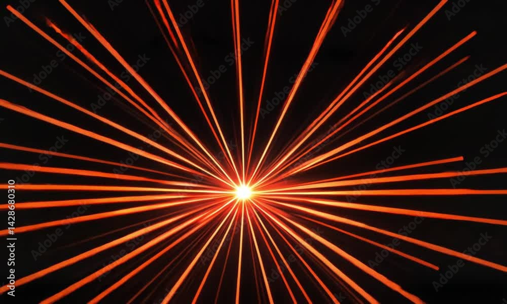 Abstract red starburst light rays on black background symbolizing energy, explosion, or technology. 4k high resolution video