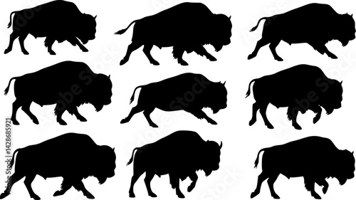 vector set of American bison galloping
