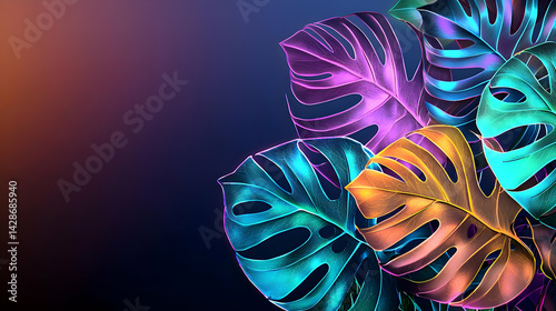 Abstract Neon Tropical Leaves Design