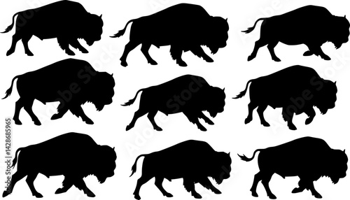 vector set of American bison galloping
