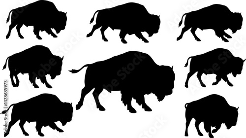 vector set of American bison galloping
