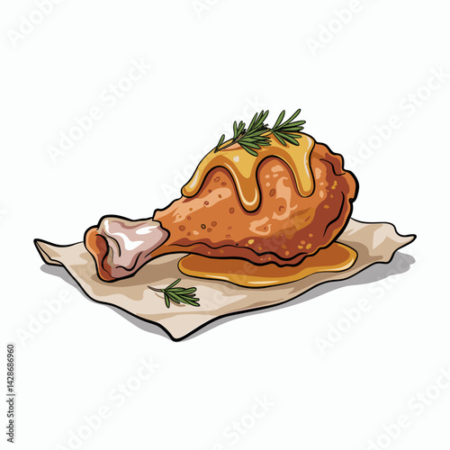 Honey Drizzled Fried Chicken Drumstick Illustration