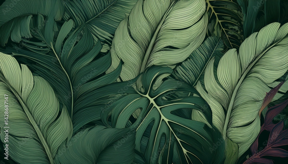 custom made wallpaper toronto digitalabstract foliage and botanical background green tropical forest wallpaper of monstera leaves palm leaf branches in hand drawn pattern exotic plants background for banner prints decor wall art